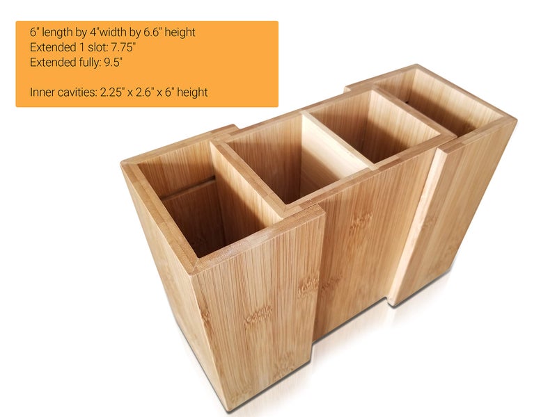 SplashSoup Bamboo Expandable Cooking Utensil Kitchen Tool Holder | Natural Spatula Spoon Caddy | Counter Stove Top Organizer - Image 2