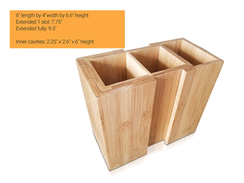 SplashSoup Bamboo Expandable Cooking Utensil Kitchen Tool Holder | Natural Spatula Spoon Caddy | Counter Stove Top Organizer - Image 3