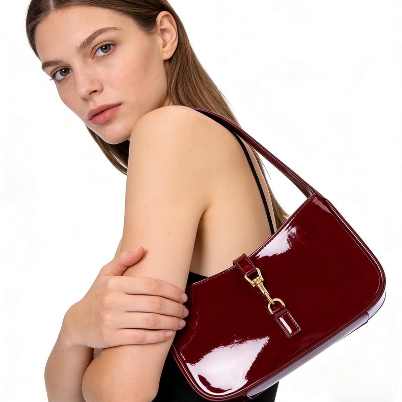 JQWSVE Shoulder Bags for Women Burgundy Purse Trendy Small Handbag Faux Leather Shoulder Purse Everyday Bag - Image 2