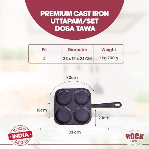 Rock Tawa 4cv Mini Uttapam/Omelett/Pancake 7.5inch Square Pre Seasoned Cast Iron Pan - Image 4