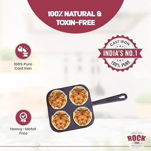 Rock Tawa 4cv Mini Uttapam/Omelett/Pancake 7.5inch Square Pre Seasoned Cast Iron Pan - Image 3