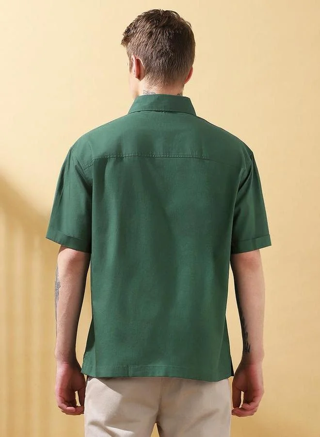 Dennis Lingo Men Green Spread Collar Casual Shirt