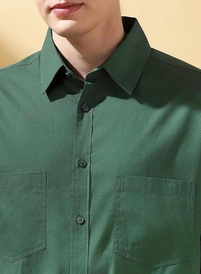 Dennis Lingo Men Green Spread Collar Casual Shirt