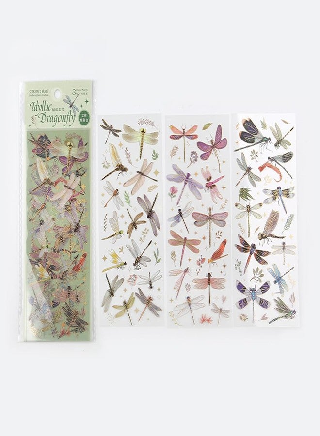Obujopal 3 Pcs Holographic Glitter Dragonfly Stickers for Scrapbooking Junk Journal Card Making Collage Envelope Letter Diary Planner Notebook Phone Case Craft Decoration, Not Pre-Cut - Image 2