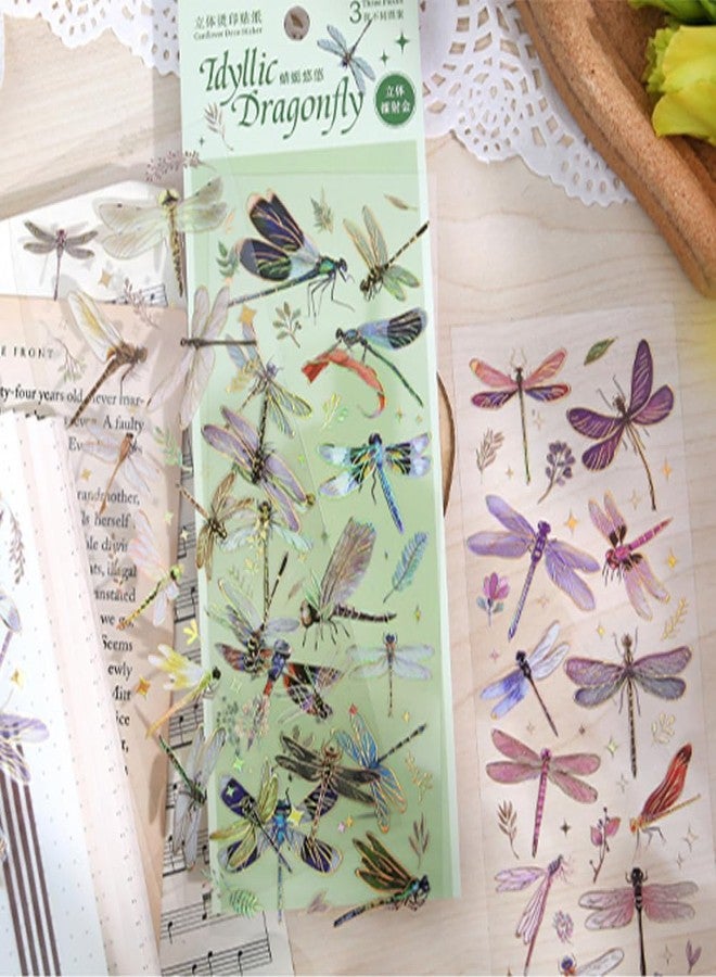 Obujopal 3 Pcs Holographic Glitter Dragonfly Stickers for Scrapbooking Junk Journal Card Making Collage Envelope Letter Diary Planner Notebook Phone Case Craft Decoration, Not Pre-Cut - Image 3