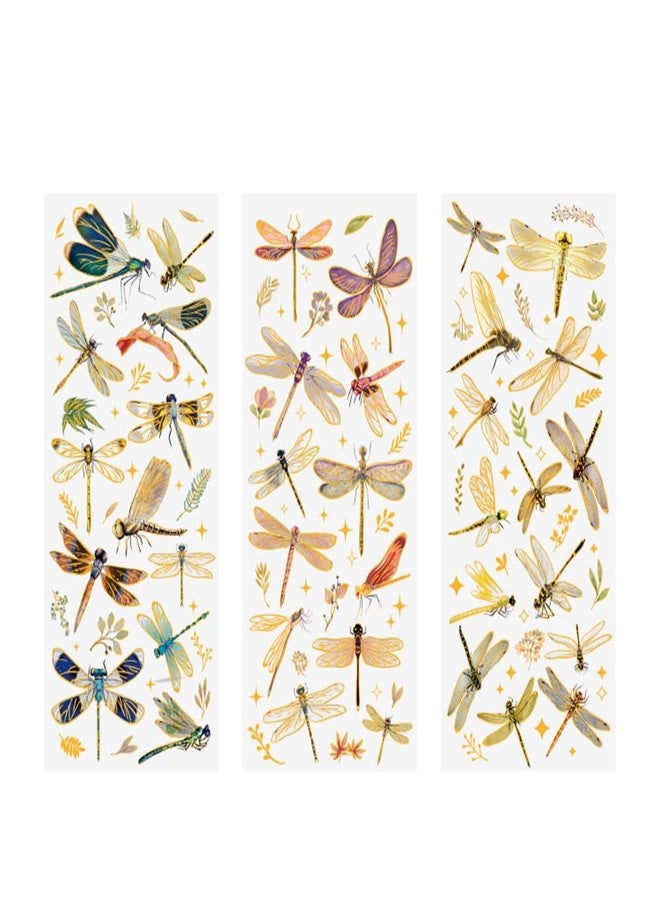 Obujopal 3 Pcs Holographic Glitter Dragonfly Stickers for Scrapbooking Junk Journal Card Making Collage Envelope Letter Diary Planner Notebook Phone Case Craft Decoration, Not Pre-Cut - Image 1