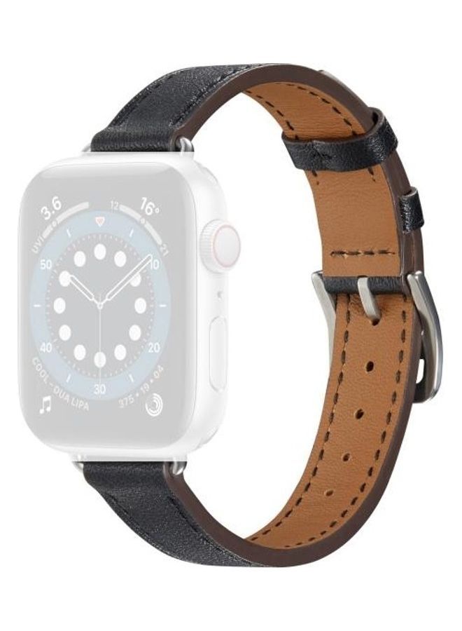 NIBEMINENT A Style Leather Strap Watchband For Apple Watch Series 7/6/SE/5/4/3/2/1 41/40/38mm Black - Image 1