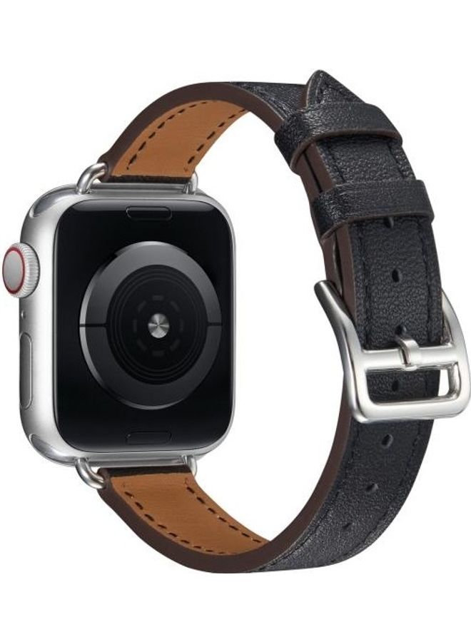 NIBEMINENT A Style Leather Strap Watchband For Apple Watch Series 7/6/SE/5/4/3/2/1 41/40/38mm Black - Image 3