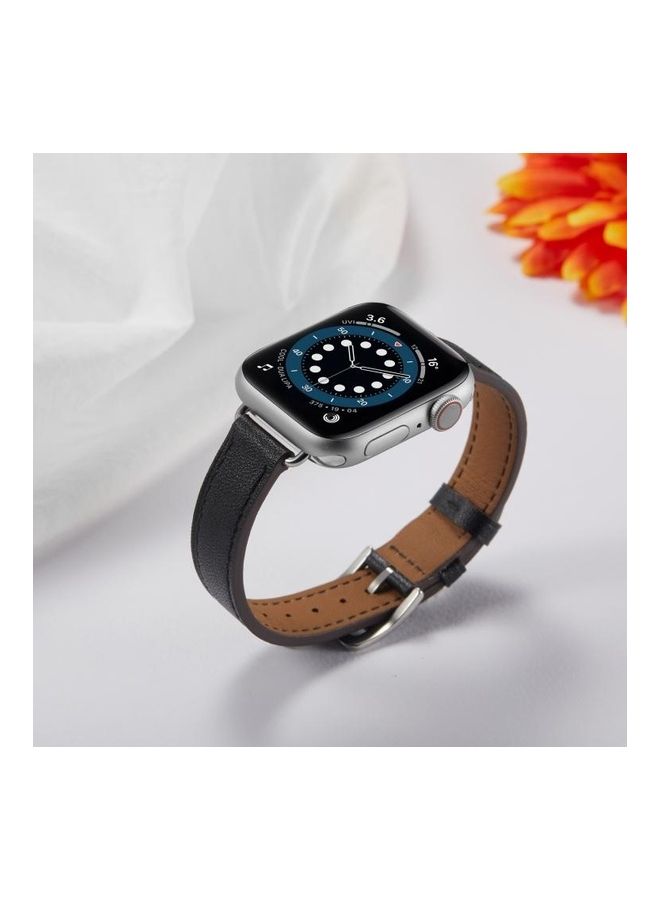 NIBEMINENT A Style Leather Strap Watchband For Apple Watch Series 7/6/SE/5/4/3/2/1 41/40/38mm Black - Image 5