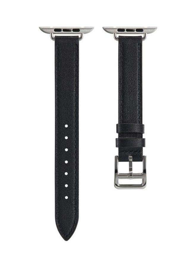 NIBEMINENT A Style Leather Strap Watchband For Apple Watch Series 7/6/SE/5/4/3/2/1 41/40/38mm Black - Image 2