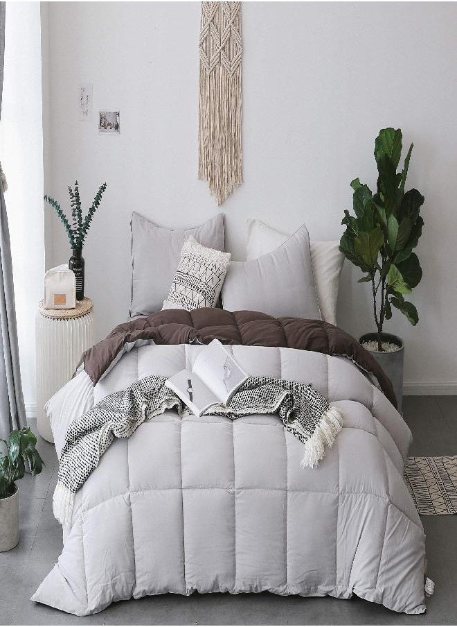 KASENTEX - KASENTEX All Season Down Alternative Quilted Comforter Set Reversible Ultra Soft Duvet Insert Machine Washable, King, Silver Cloud/Chocolate Brown - Image 1