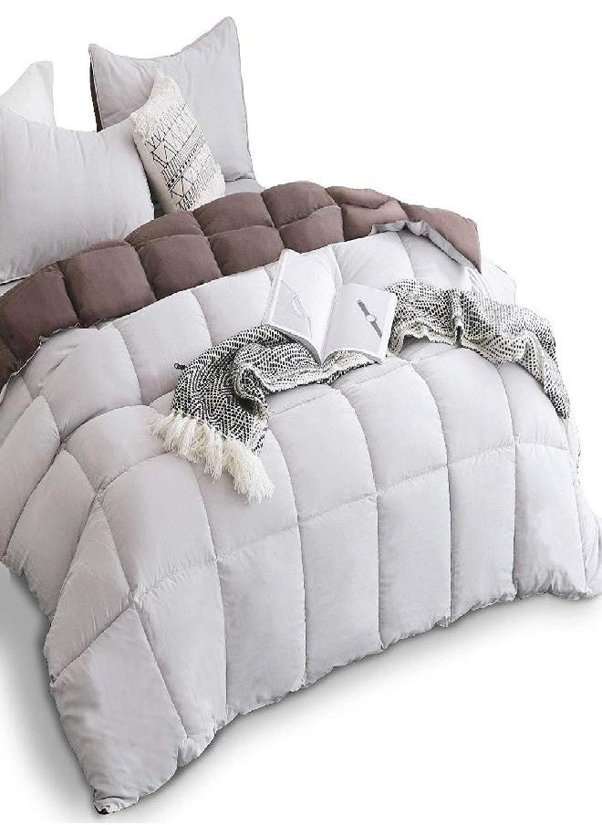 KASENTEX - KASENTEX All Season Down Alternative Quilted Comforter Set Reversible Ultra Soft Duvet Insert Machine Washable, King, Silver Cloud/Chocolate Brown - Image 1