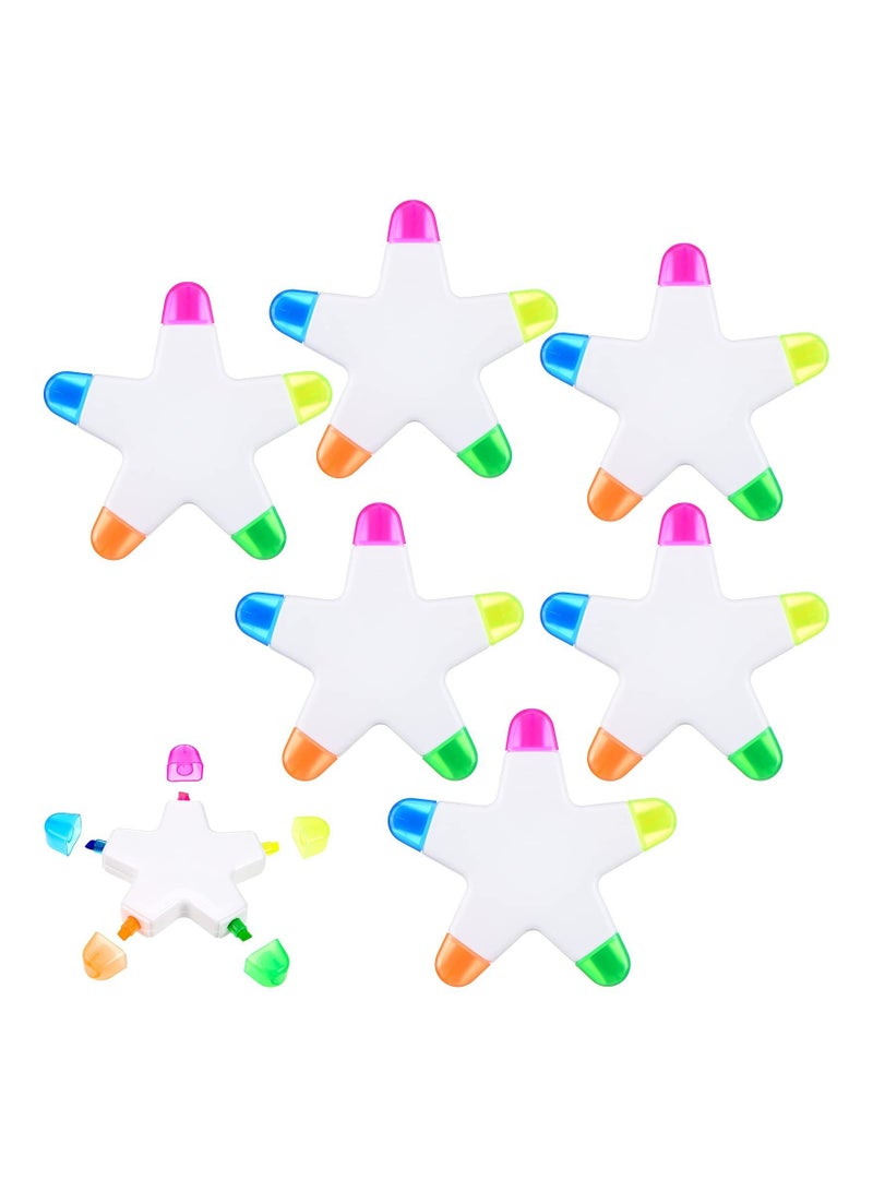 SYOSI 6 Piece Highlighter Star Shape Highlighter Colorful Fluorescent Pen Marker Watercolor Highlighter Pen 5 In 1 Colored Fluorescent Pen for Note Taking - Image 1