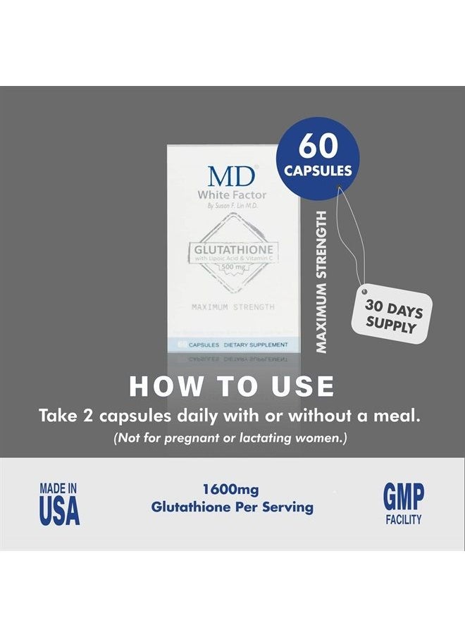 MD White Factor - Glutathione Supplement with Effective Antioxidants, Vitamin C & Lipoic Acid | (60 Capsules)  - Image 2