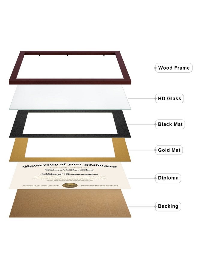 upsimples 11x14 Diploma Frame Certificate Degree Document Frame with High Definition Glass, 8.5 x 11 with mat for Wall and Tabletop, Mahogany Double Mat, 3 Pack - Image 2