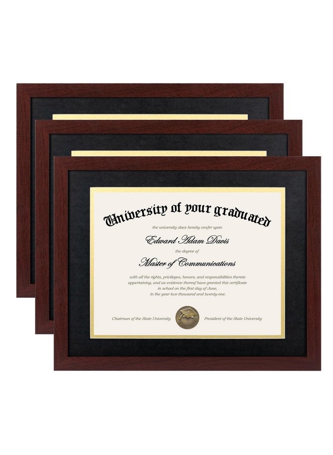 upsimples 11x14 Diploma Frame Certificate Degree Document Frame with High Definition Glass, 8.5 x 11 with mat for Wall and Tabletop, Mahogany Double Mat, 3 Pack - Image 1
