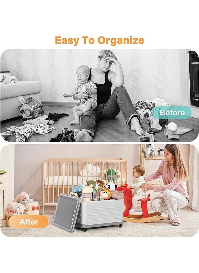 L&E Toy Box Chest, Collapsible Storage Bins with Wheels & Handle, Extra Large Kids Toy Storage Organizer Boxes Baskets Gifts for Kids, Boys, Girls, Nursery Room, Playroom, Grey  - Image 2