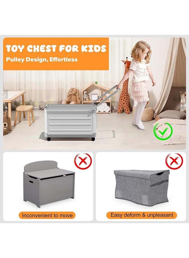 L&E Toy Box Chest, Collapsible Storage Bins with Wheels & Handle, Extra Large Kids Toy Storage Organizer Boxes Baskets Gifts for Kids, Boys, Girls, Nursery Room, Playroom, Grey  - Image 3