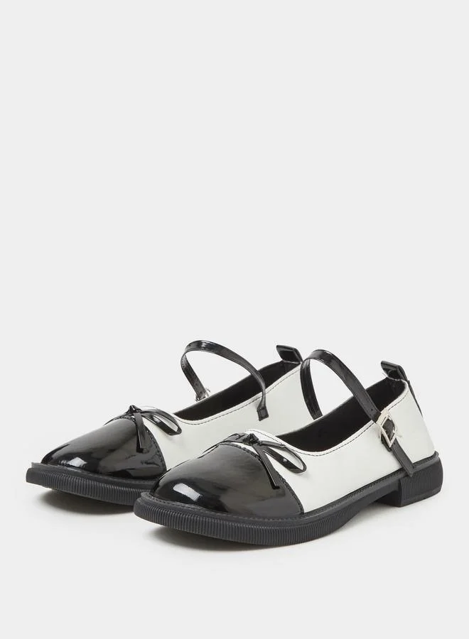 Take Two White Two-Tone Mary Jane Shoes with Bow Detail