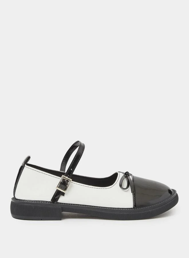 Take Two White Two-Tone Mary Jane Shoes with Bow Detail