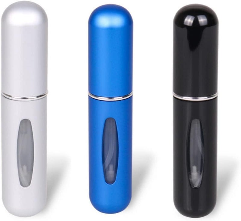 Mishine 3 Pack 5ML Perfume Atomiser,Perfume Refillable Atomizer Spray Bottle Portable for Travel Business Trip Outdoor Activities (Silver+Blue+Black) - Image 1