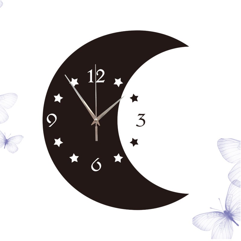1PC Mirror Wall Clock and Star Wall Clock Decorative Hanging Clock for Home Living Room Bedroom (Black) - Image 5
