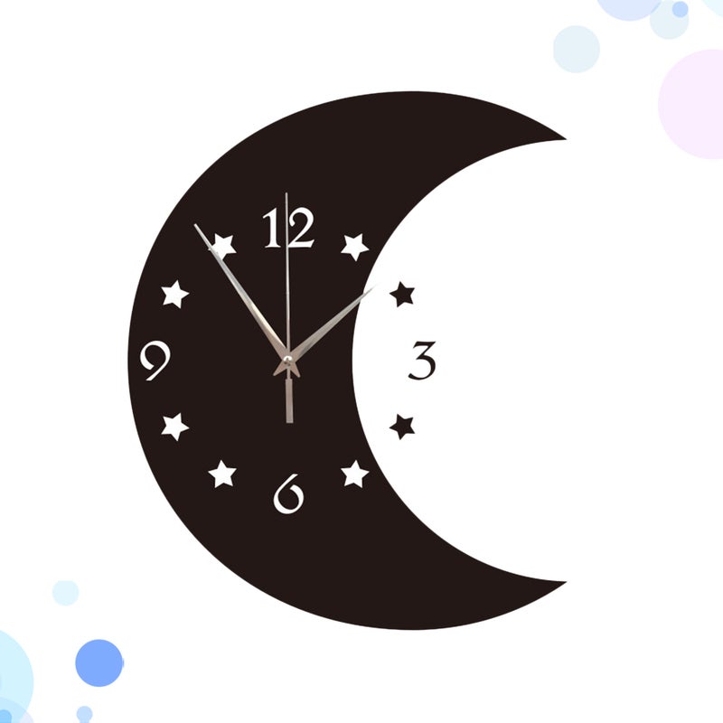 1PC Mirror Wall Clock and Star Wall Clock Decorative Hanging Clock for Home Living Room Bedroom (Black) - Image 3