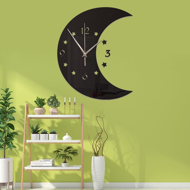 1PC Mirror Wall Clock and Star Wall Clock Decorative Hanging Clock for Home Living Room Bedroom (Black) - Image 4