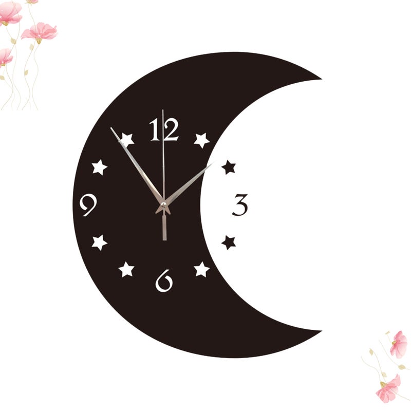 1PC Mirror Wall Clock and Star Wall Clock Decorative Hanging Clock for Home Living Room Bedroom (Black) - Image 1