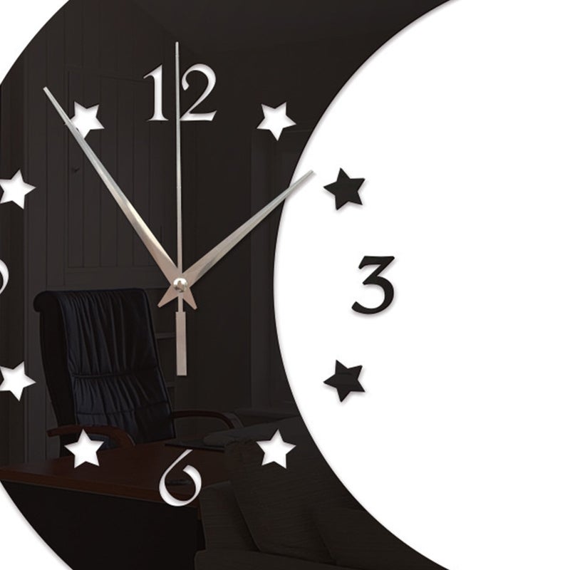 1PC Mirror Wall Clock and Star Wall Clock Decorative Hanging Clock for Home Living Room Bedroom (Black) - Image 2
