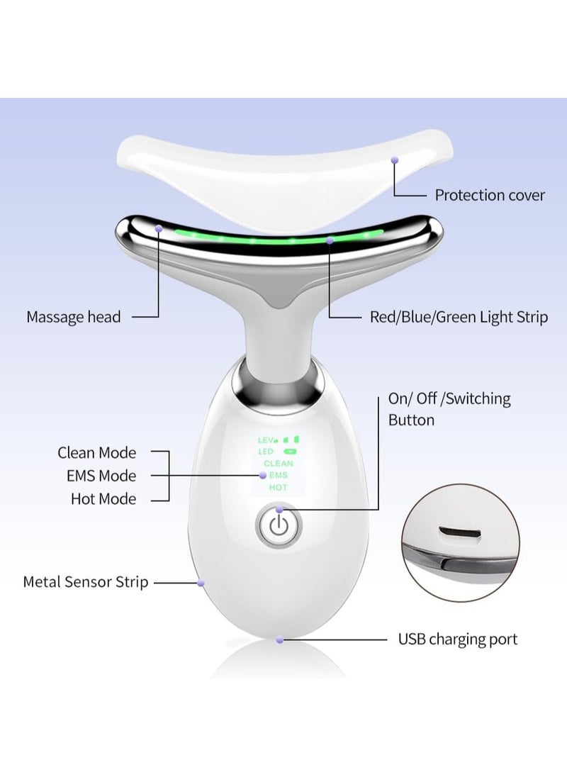 Saudi Deals Face & Neck Massager for Anti-Wrinkle & Skin Tightening, Featuring 45°C EMS Technology for Neck Lifting and Firming, with 3 Light Colors Red, Blue, & Green & 3 Modes for Women & Men  - Image 2