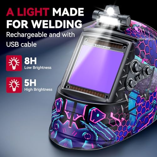 ARCCAPTAIN 394 x 366 Auto Darkening Welding Helmet Solar Powered True Color Welding Hood 1111 Top Optical Clarity Welder Helmet 4 Arc Sensor Wide Shade 459913 for Stick MIG TIG Cut - Image 3