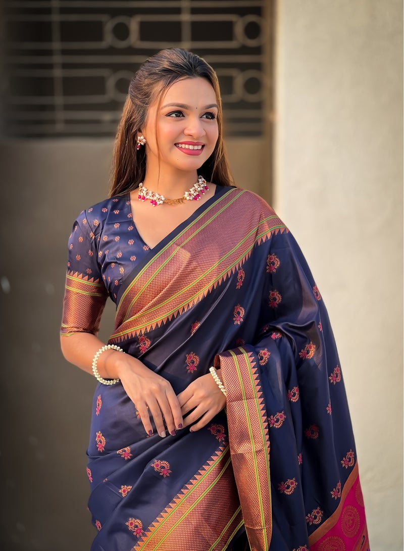 Trending Paithani Soft Silk Saree with Meenakari Weaves, Rich Paithani Pallu & Brocade Blouse  - Image 2