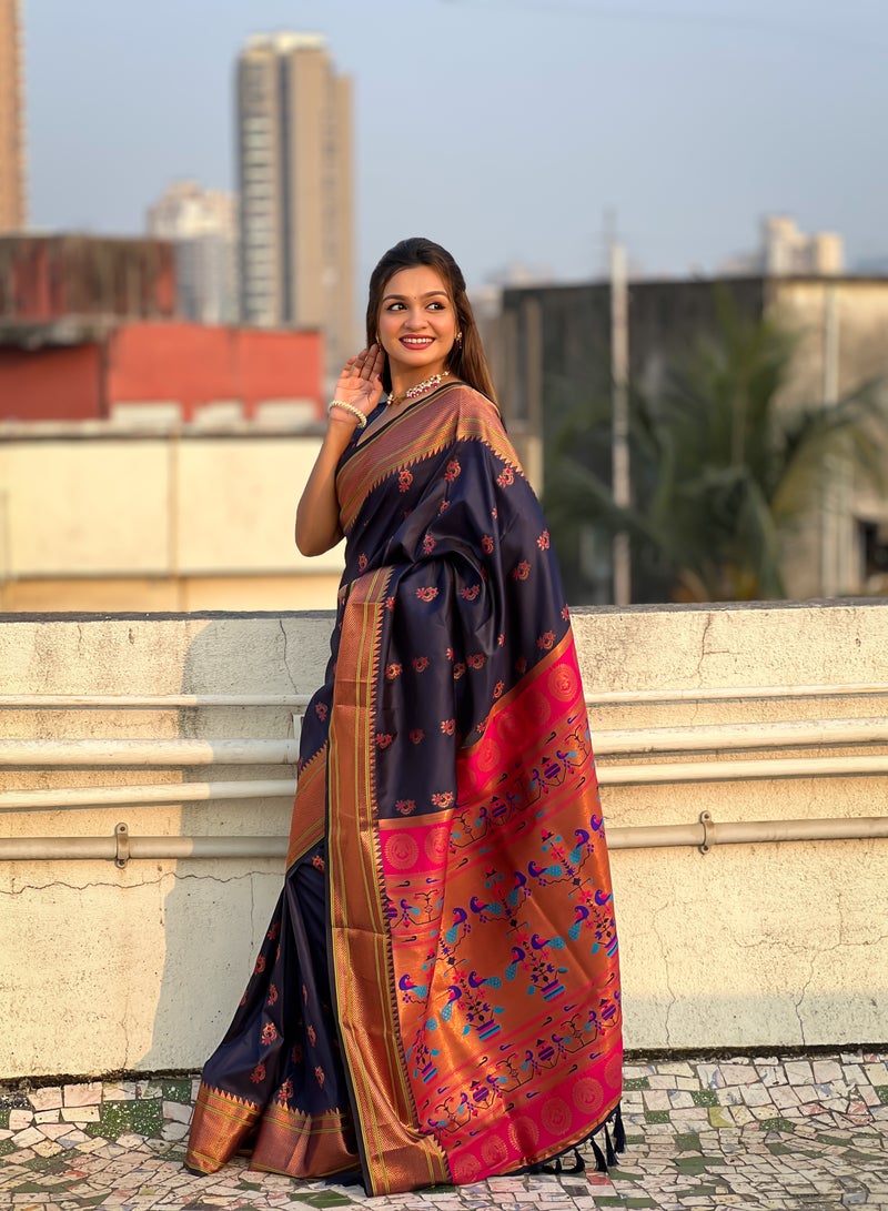 Trending Paithani Soft Silk Saree with Meenakari Weaves, Rich Paithani Pallu & Brocade Blouse  - Image 1