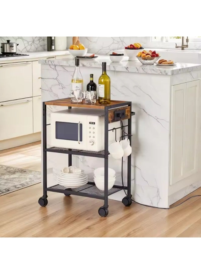 3 Tier Printer Stand Rack Organizer,Movable Side Table,Bedside Table With Wheels,Multi-Purpose Printer Stand With Drawer,Wooden Desktop Storage Rack,For Home Office Kitchen Coffee Bar - Image 4