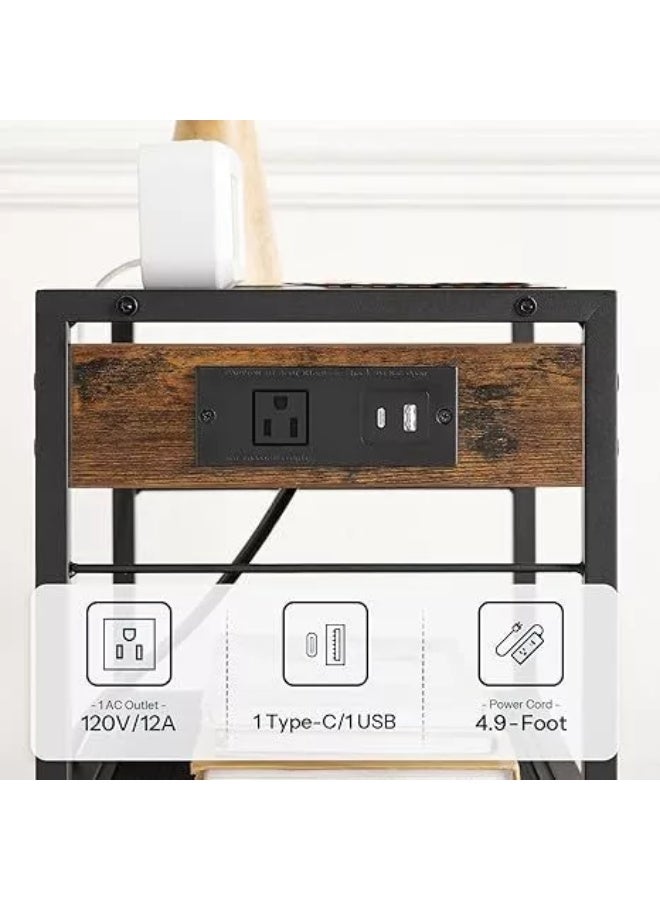 3 Tier Printer Stand Rack Organizer,Movable Side Table,Bedside Table With Wheels,Multi-Purpose Printer Stand With Drawer,Wooden Desktop Storage Rack,For Home Office Kitchen Coffee Bar - Image 3