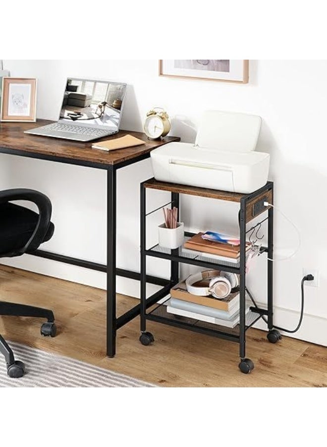 3 Tier Printer Stand Rack Organizer,Movable Side Table,Bedside Table With Wheels,Multi-Purpose Printer Stand With Drawer,Wooden Desktop Storage Rack,For Home Office Kitchen Coffee Bar - Image 1