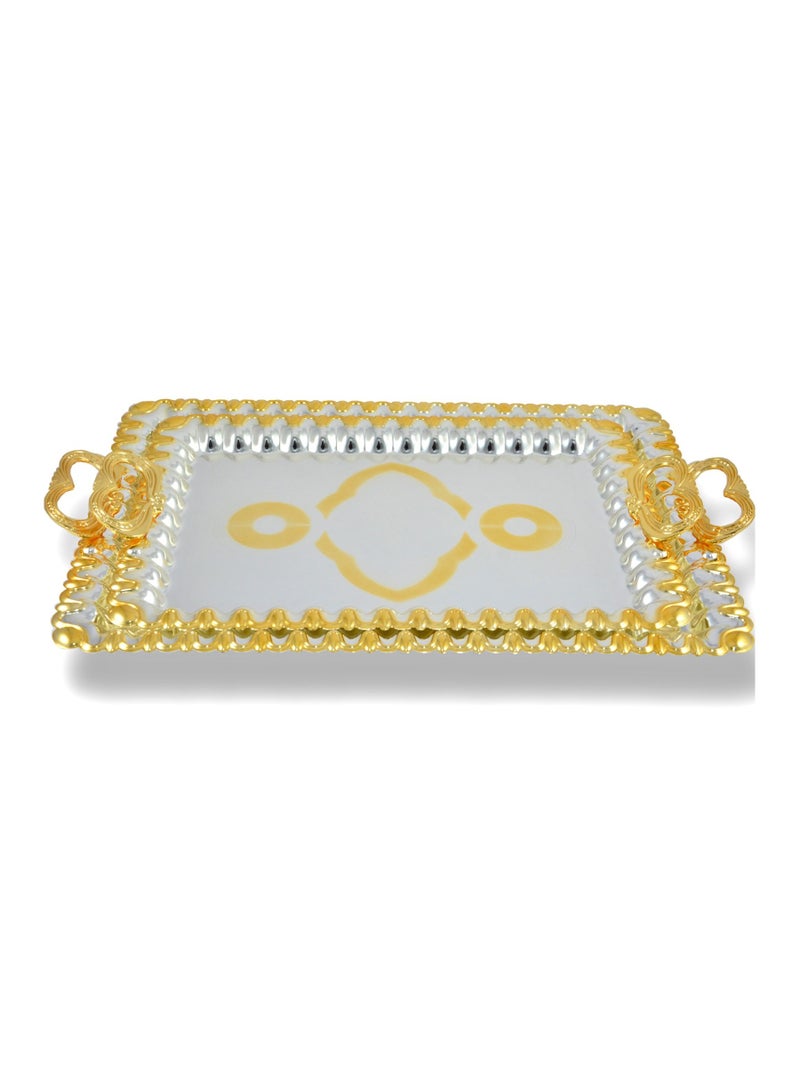 Homemaker 2-Piece Rectangular Luxury Serving Tray, Large 48cm x 34cm & Medium 41cm x 29cm, Steel, Silver & Gold - Image 3
