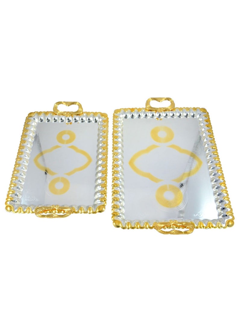 Homemaker 2-Piece Rectangular Luxury Serving Tray, Large 48cm x 34cm & Medium 41cm x 29cm, Steel, Silver & Gold - Image 2