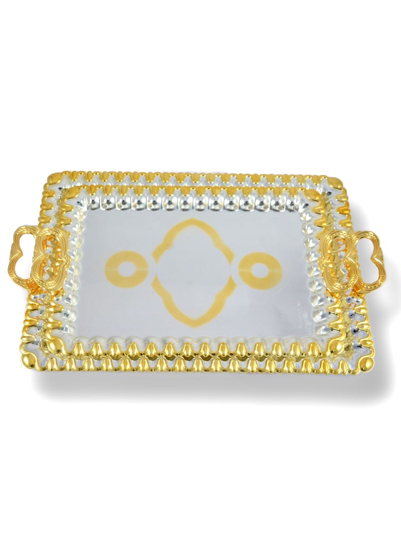 Homemaker 2-Piece Rectangular Luxury Serving Tray, Large 48cm x 34cm & Medium 41cm x 29cm, Steel, Silver & Gold - Image 1