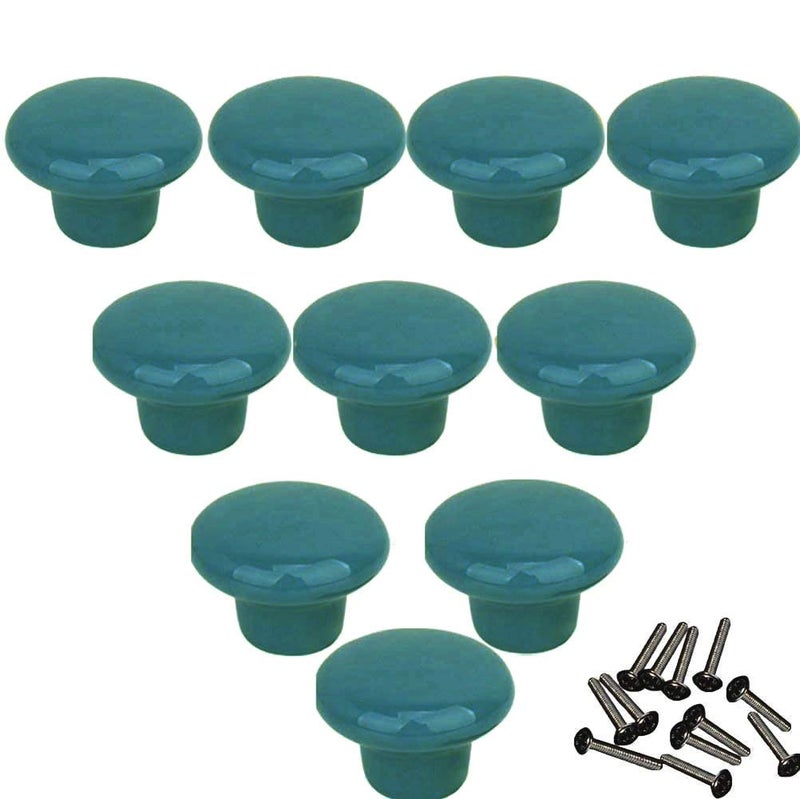 Mallofusa 32mm Cabinet Ceramic Round Pull Knobs for Drawer Dresser Kitchen Wardrobe Handles 10 PCS Blue - Image 1