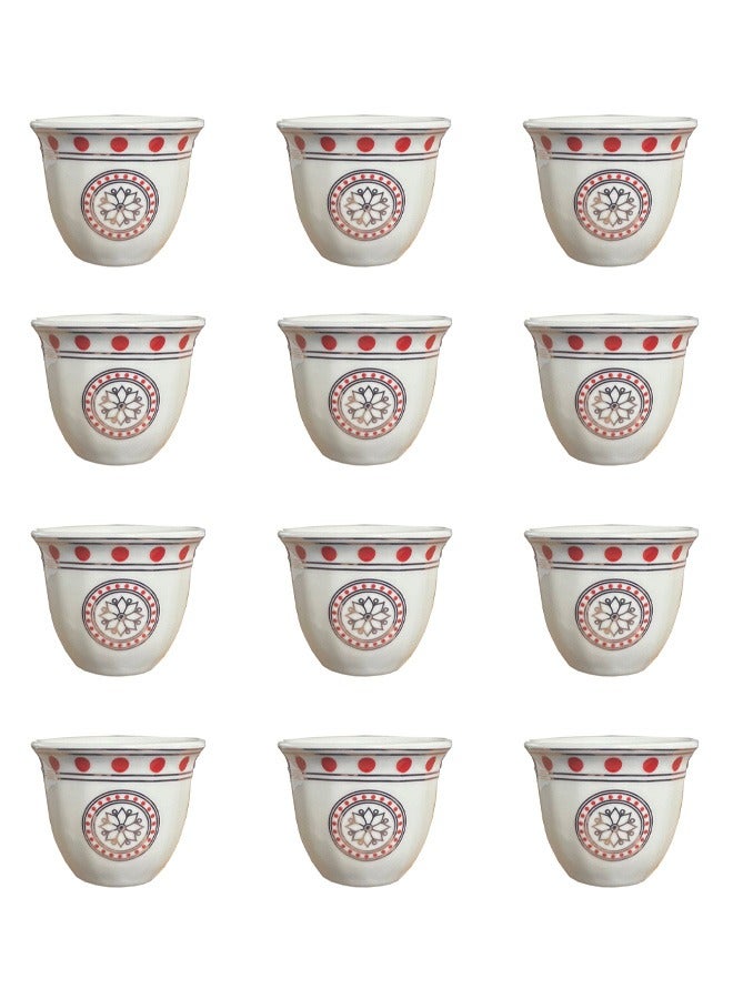 Badraig 12-Piece Cawa Cups Sip in Style with White and Red Elegance 60Ml | 90 ML / 120 ML - Image 1