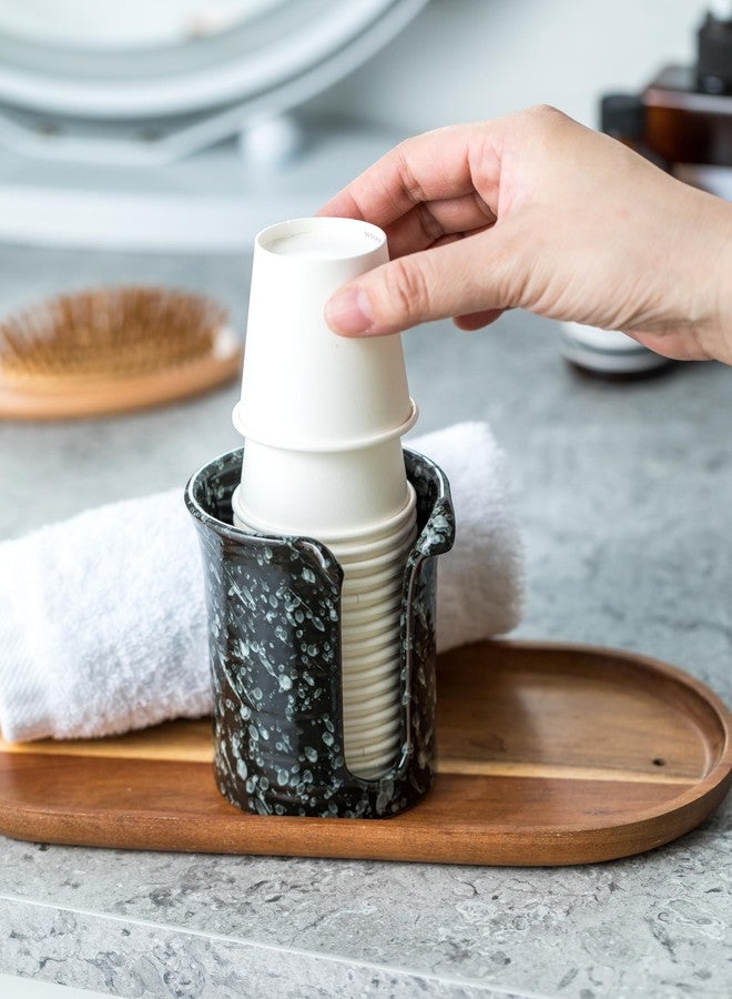 YHOJOY Bathroom Cup Dispenser, Ceramic Bathroom Cup Holder 3 Oz Mouthwash Cup Dispenser, Small Disposable Paper Cup Holder for Bathroom Vanity Countertop, Black - Image 5