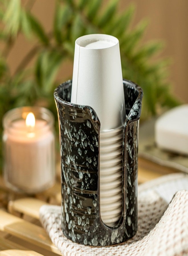 YHOJOY Bathroom Cup Dispenser, Ceramic Bathroom Cup Holder 3 Oz Mouthwash Cup Dispenser, Small Disposable Paper Cup Holder for Bathroom Vanity Countertop, Black - Image 1