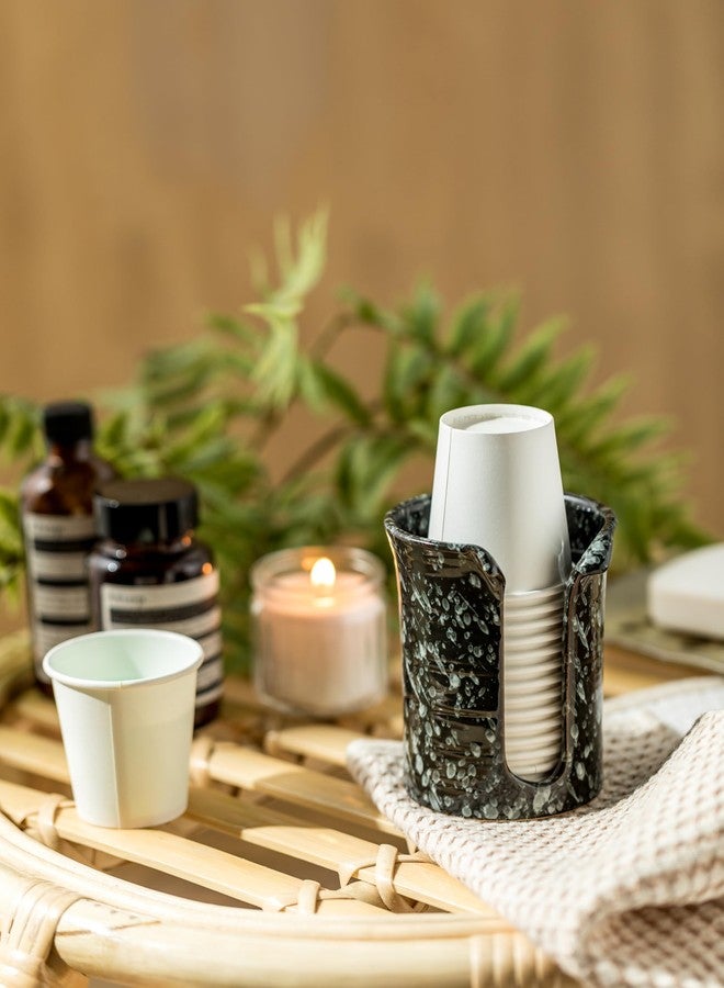 YHOJOY Bathroom Cup Dispenser, Ceramic Bathroom Cup Holder 3 Oz Mouthwash Cup Dispenser, Small Disposable Paper Cup Holder for Bathroom Vanity Countertop, Black - Image 3