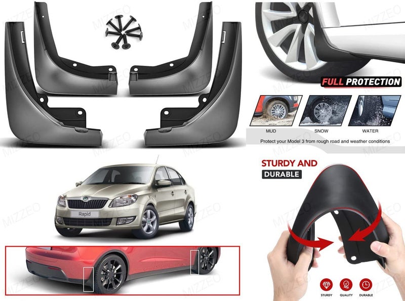 MIZZEO Front and Rear Plastic Mud Flaps (Set of 4) for Skoda Rapid (Type-1) 2011-2017 - Image 1
