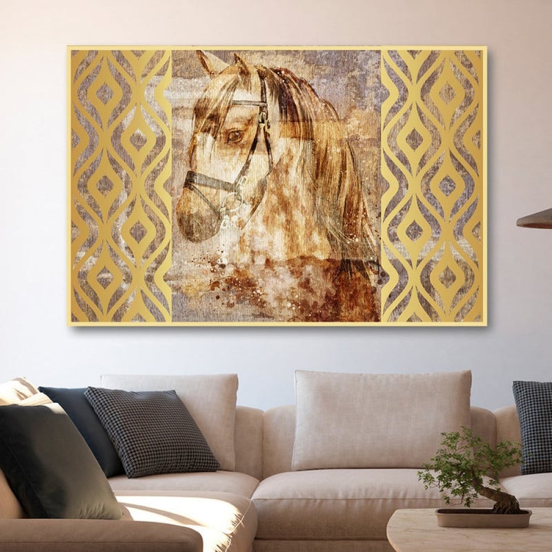 ماركتنا لوحة قماشية بتصميم حصان مع برواز مجوف مقاس (70×50) قطعة واحدة - Image 1