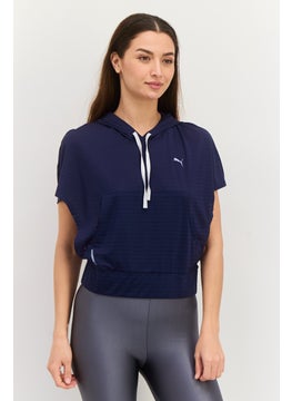 PUMA Women Sportwear Fit Short Sleeves Training Hoodie, Navy  - Image 1