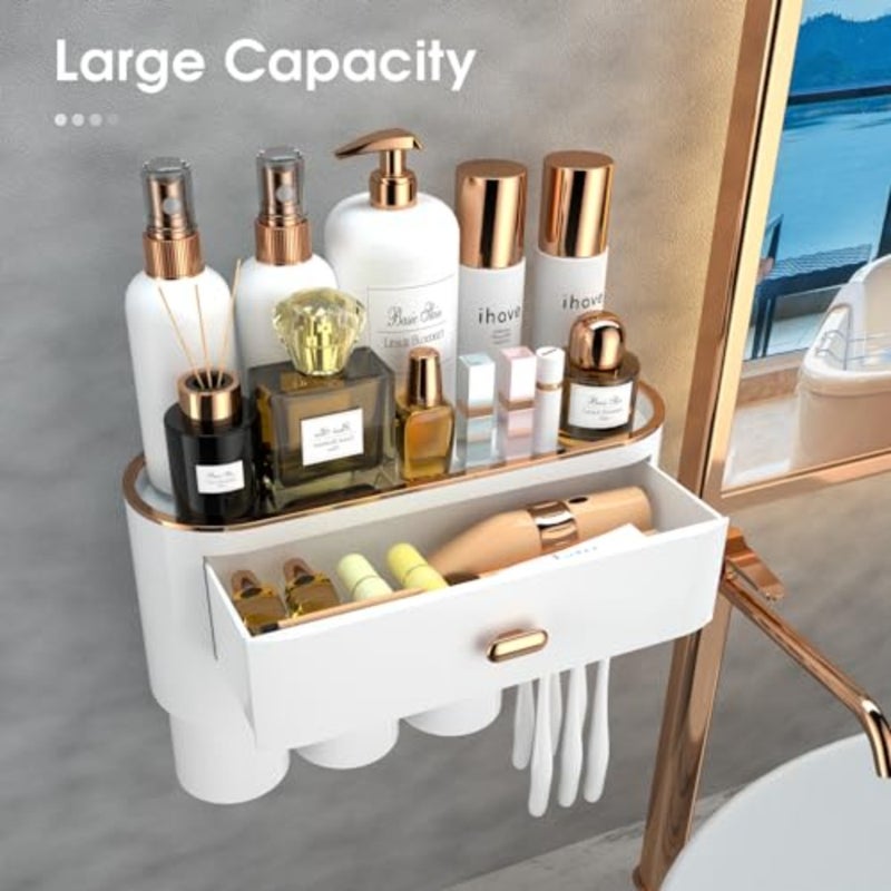 Toothbrush Holders for Bathrooms - Upgrade Wall Mounted Toothbrush Holder with Toothpaste Dispenser - 3 Cups - Image 2