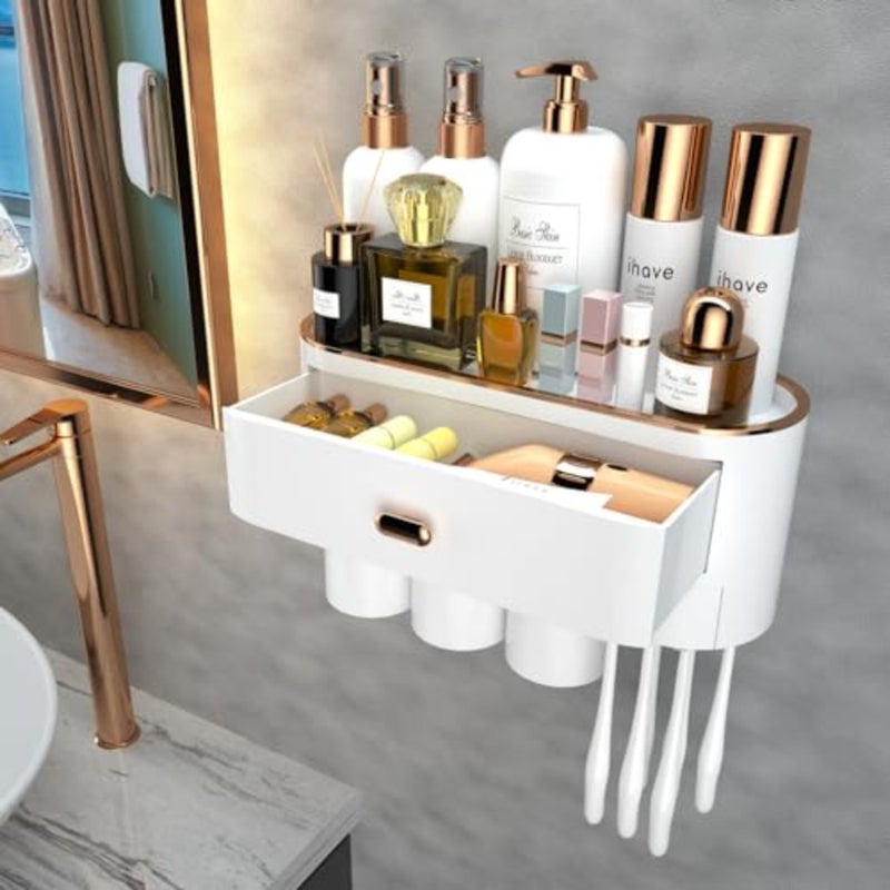 Toothbrush Holders for Bathrooms - Upgrade Wall Mounted Toothbrush Holder with Toothpaste Dispenser - 3 Cups - Image 1